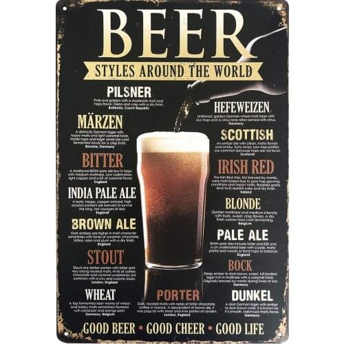 Bar Signs For Man Cave, Beer Style Around The World Vintage Metal Signs for Home Bar Decor 12” X 8