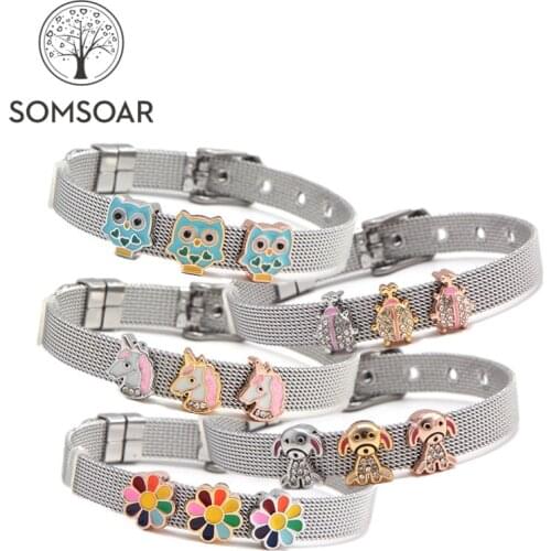 Somsoar Jewelry 8mm Slide Charm Bracelet Stainless Steel Mesh Bangles with Plated silvering/gold/rose gold charm diy