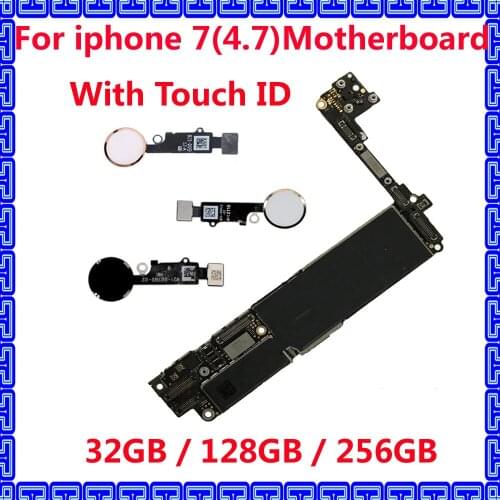 For iphone 7 Original motherboard with / NO touch ID,32GB 128GB 256GB unlocked iCloud mainboard+chips for iphone 7 IOS system