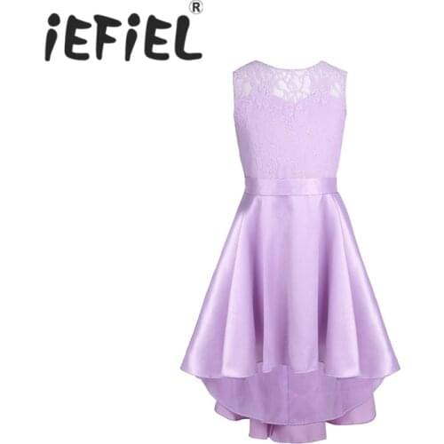 IEFiEL Girls Children Sleeveless Flower Lace Tulle Princess Dresses for Bridal Wedding Prom Party Formal Occasion Teenage Dress