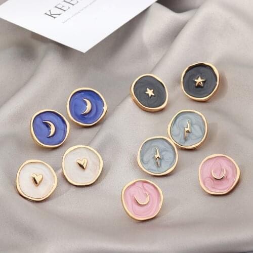 Kissme Irregular Round Stud Earrings For Women Moon Star Lightning Heart Multicolor Enamel Earrings Korea Style Fashion Jewelry