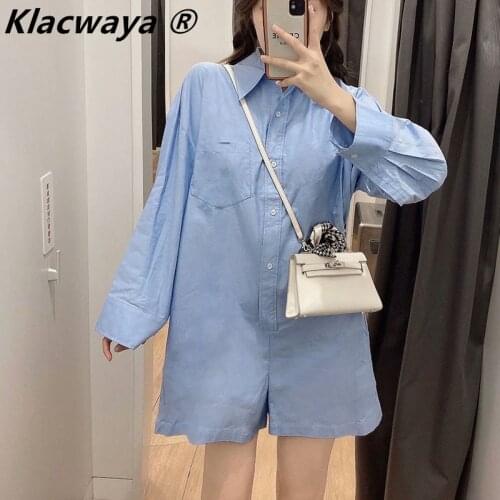 Womens Jumpsuit Wide Leg Shorts Spring Long Sleeve Patchwork Rompers Elegant Casual Loose Lapel Button Solid Color Shirt Romper