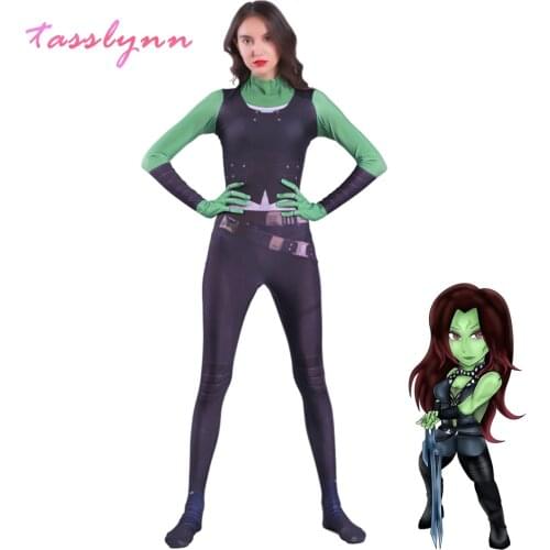 Guardians of The Galaxy Gamora Cosplay Costume Women Girls Halloween Costume Kids Supergirl Party Jumpsuit Zentai Suit Bodysuit