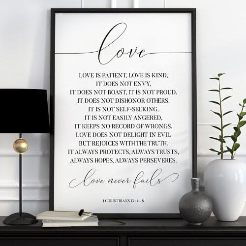 Love is Patient Quotes Canvas Art Prints Poster Bible Verses Valentines Gift Wall Art Painting Pictures Bedroom Home Wall Decor