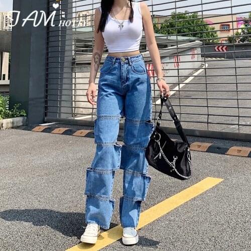 Baggy Hollow Out Women Straight Jeans Fashion Punk Cut Out High Waist Mom Girls Denim Y2K Pants Ripped Streetwear 2020 Iamhotty