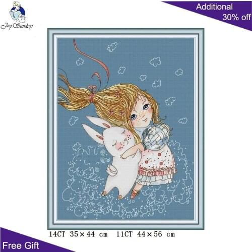Joy Sunday Girl And Rabbit RA317 14CT 11CT Counted and Stamped Home Decoration Baby Girl Needlework Cross Stitch kits