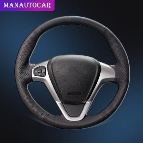 Car Braid On The Steering Wheel Cover for Ford Fiesta 2008-2013 Ecosport 2013-2016 Car-styling Auto Steering Covers Leather