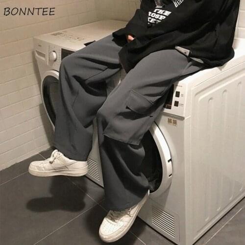 Casual Pants Women Couple Pockets BF Straight Solid Loose All-match Leisure Fashion Korean Style Student Daily Soft Female New