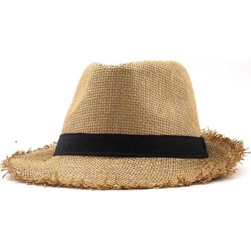 Simple Beach Hat Men Summer Panama Cap Casual Trilby Fedora Hat Male Straw Hat UV Protection Wide Brim Sombrero