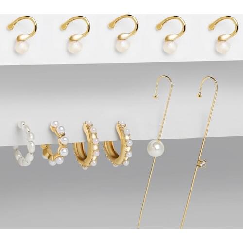 11pcs/set New Fashion Pearl Ear Cuff Huggie Hoop Earrings Set for Women Trendy Pearl Hook Earrings Statement Party Jewelry 2021