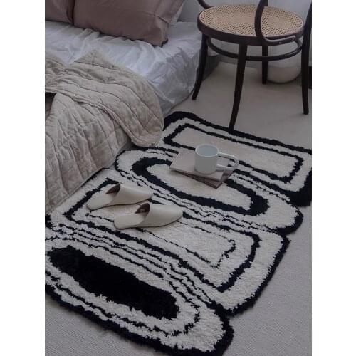 Nordic Design Special-Shaped Floor Mat Art Ins Style Carpet Geometric Lines Modern Bedroom Living Room Table Mat Thickened Black