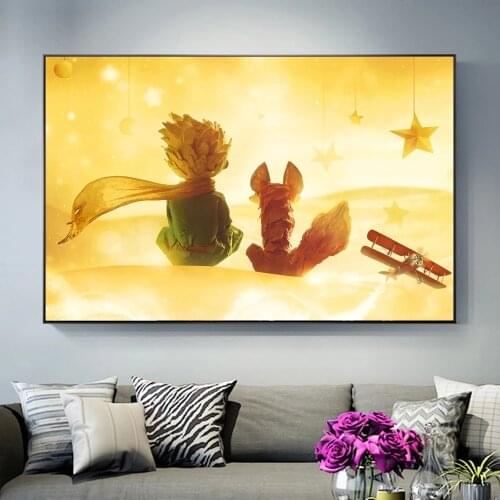 The little prince and the fox rose fairy tale posters and childrens room wall art canvas painting decoration cartoon pictures