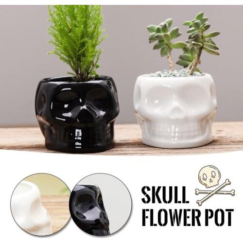 Cute Skull Shaped Ceramics Flowerpot Creative Succulent Plants Flowerpot Mini Bonsai Desktop Ornaments Vase Interior Decoration