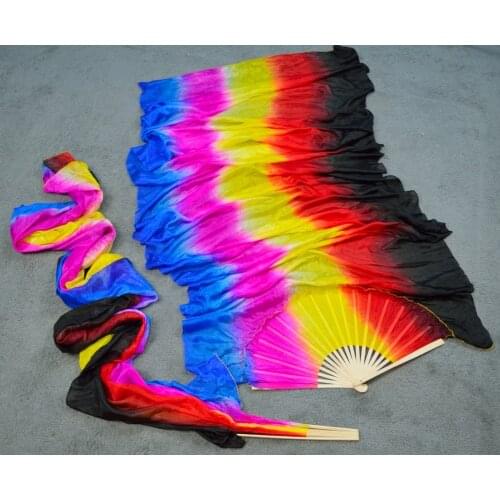 Hits 2016 High selling handmade Quality Silk Belly Dance Fan Dance 100% Real Silk Veils 1 PairColored vertical stripes180*90 cm