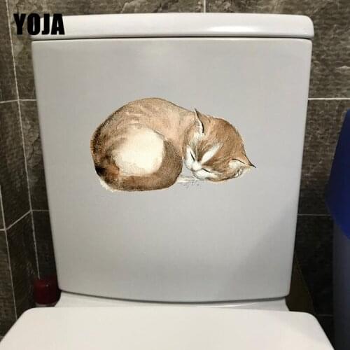 YOJA 19.8*11.4CM Sleeping Cat Cartoon Decor Wall Decals Bathroom Toilet Stickers T1-0052