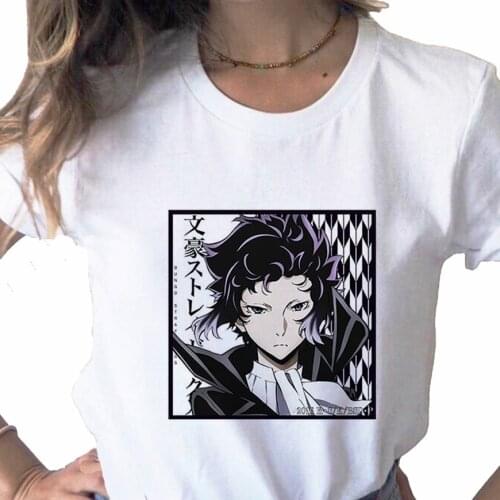 Tops Anime Chuuya Nakahara print ladies T-shirt casual basis O-collar white shirt short sleeve ladies T-shirt,Drop Ship