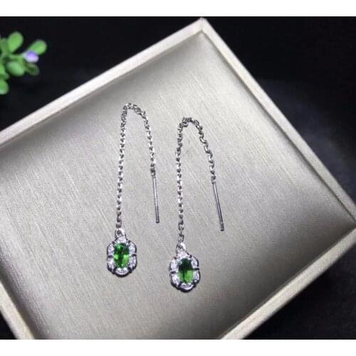 Uloveido Natural Diopside Drop Earrings for Women, 925 Sterling Silver, 4*6mm*2 Pcs Birthstone Gemstone Party Jewelry FR104