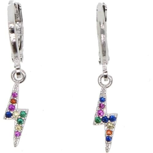 2021 Summer New Colorful Prong Cz Fashion Delicate Lightning Dangle Earring Jewelry For Cute Girl Gift Tiny Lovely Earrings