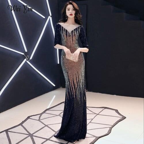 AE0161 wei yin Evening Dress Long Sparkle 2021 New O-Neck Women Elegant Sequin Mermaid Maxi Evening Party Gown Dress