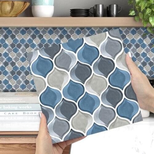 10Pcs Wall Sticker Lantern Grid Shape Self-adhesive PVC Creative Tile Decal for Bathroom