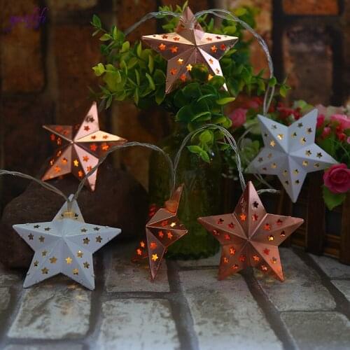 10 Pcs/ Iron sheet 3D Hollow five-pointed star Hanging Ornaments New Years Christmas Decorations for Home Party Decoration