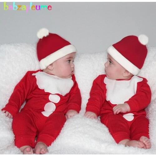 2Piece Fall Winter Toddler Christmas Outfits Cute Warm Polar Fleece Soft Boys Girl Romper Jumpsuit+Hats Baby Clothing Set BC2071