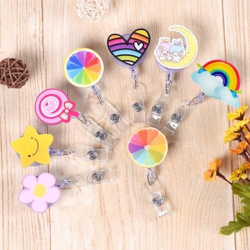 2020 New Design Cute Retractable Nurse Badge Reel Clip Cartoon Heart Candy Sunflower Lemon Students IC ID Card Badge Holder