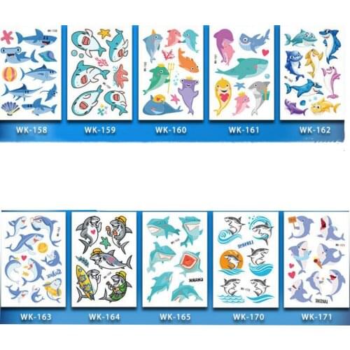 30pcs Temporary Tattoo Sticker Cute Sharks Fake Tattoos Body Art Hand Foot Kids Children Makeup Tool