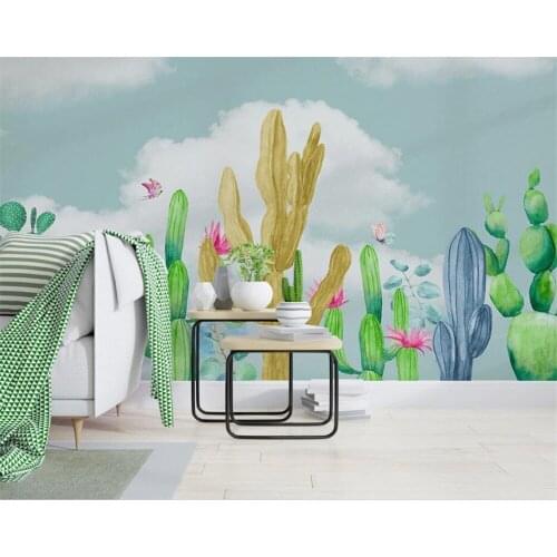 Beibehang Customized modern fashion stereo 3d wallpaper Hand drawn watercolor cactus plant background wall wallpaper home decor