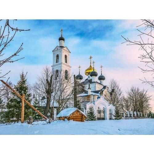 5D Diamond Painting Castle Snow Full Square / Round Drill Winter Scenery 3d Diamond Embroidery Art Mosaic Decoration