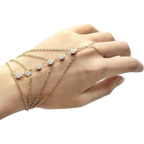 Fashion Multi-layer Crystal Finger Bracelet For Women Rhinestone Gold Color Bracelets & Bangles Gift Party Jewelry Wholesale