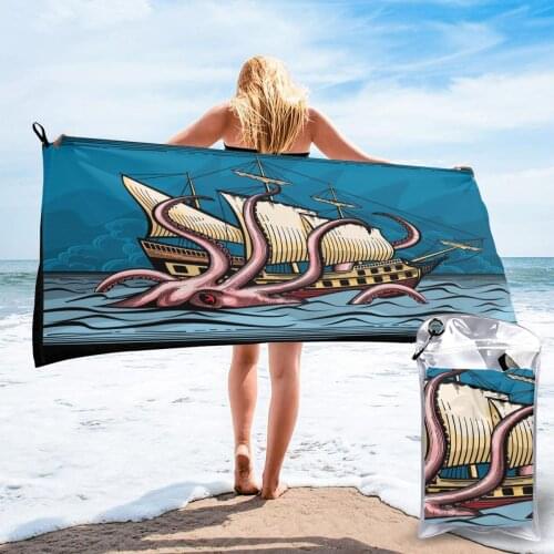 Quick Drying Towel Sailing Vessel Kraken Monster Octopus Microfiber Camping Hiking Hand Face Towel Outdoor Travel Kits