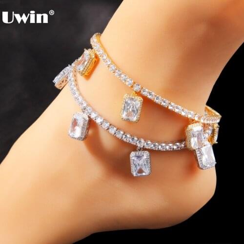 UWIN 4mm 9'' Iced Out Tennis Chain Anklets with Stones Iced Out Zirconia Extension Anlet for Women Fashion Jewelry Drop Shipping