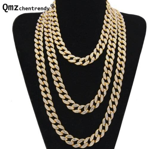 Hip Hop Bling Fully Iced Out Rhinestone Miami Curb Cuban Link Chain Necklace Simulated Gemstone Hipster Electroplated Jewelry