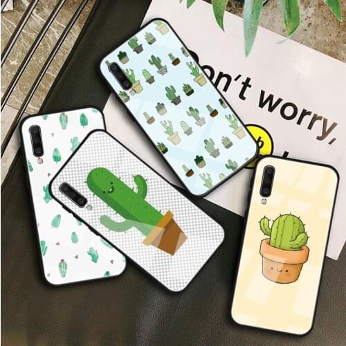 Cartoon Cactus Tempered Glass Case For Samsung Galaxy A10S A10E A20S A20E A30S A40 A50S A60 A70 A80 A90 A6 A7 A8 Shell