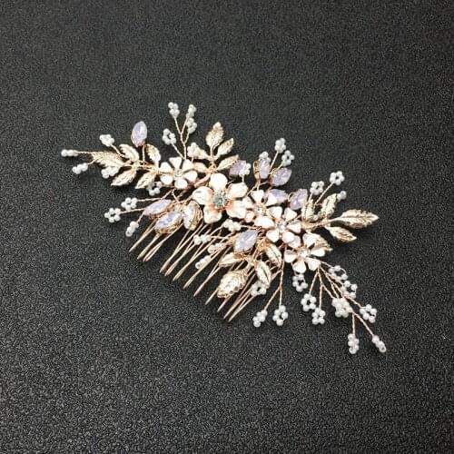Floralbride Handmade Simulated Pearls Ceram Flower Bridal Hair Comb Wedding Headdress Hair Accessories Bridesmaids Women Jewelry