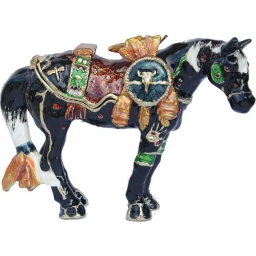 Decorative war horse crystal jewelry box decorative rhinestone Trinket Box Collectible pewter metal horse statues figurines