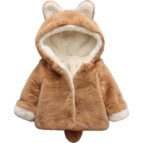 Kids Girls Cute Rabbit Soft Plush Faux Fur Winter Hooded Thicken Warm Outwear Coat Jacket