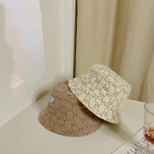 Cartoon Bear Kids Caps Autumn Winter New Cotton Full Print cap For Boy Girl Bucket Hats Fashion Baby Fisherman Hat Beach Bonnet