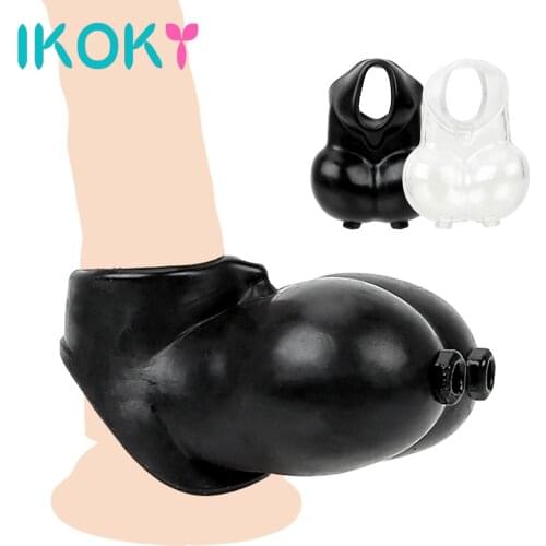 IKOKY Scrotum Bondage Restraint Delay Ejaculation Reusable Penis Rings Chastity Cage Cock Sleeve Sex Toys For Men Adult Products