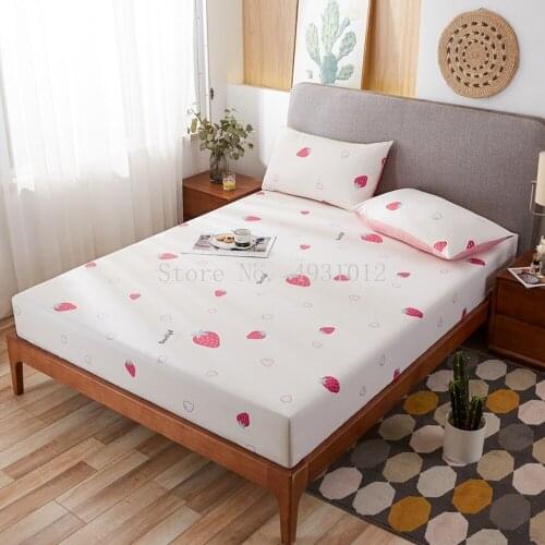 Bed Sheet Set lemon Printed Mattress Cover With Elastic Band Cotton 3pcs Pink Fitted Sheet And Pillowcase bedsheet