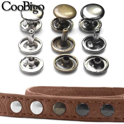 50sets 10x10mm Metal Double Cap Rivets Studs Round Rapid Rivet Leather Craft Bag Belt Clothing Garment Shoes Pet Collar Decor