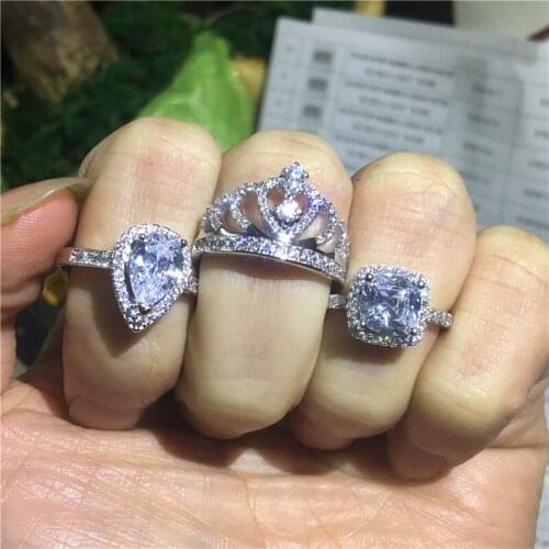 Choucong Statement Crown Water Drop Ring AAAAA cz 925 Sterling Silver Party Wedding Band Rings for women Bridal Fashion Jewelry