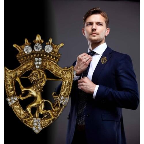 Retro Lion Shield Crown Animal Brooches Fashion Mens Suit Shirt Collar Needle Badge Lapel Pins Jewelry Men Clothing Accessories