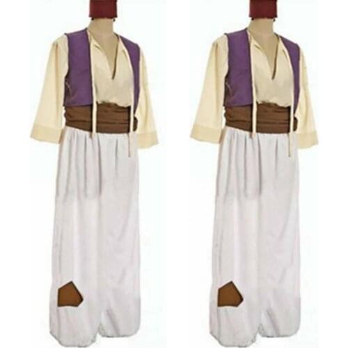 Mens Adult Halloween Prince Aladdin Cosplay Costume Outfit Party Fancy Dress V Neck Long Sleeve