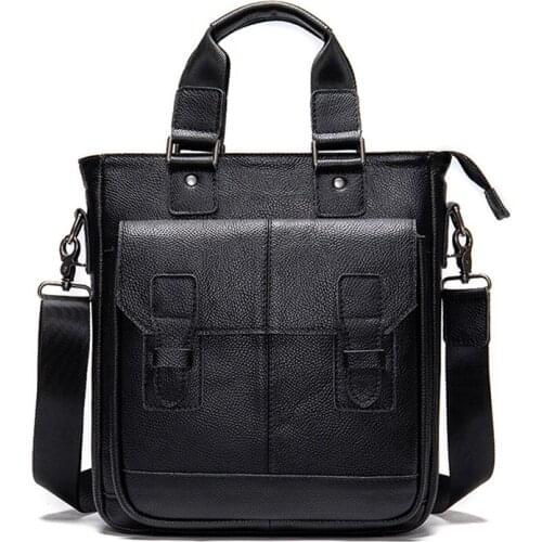 Genuine leather mens briefcase business retro Handbag mens vertical shoulder bag oblique top layer cowhide mens Crossbody bag