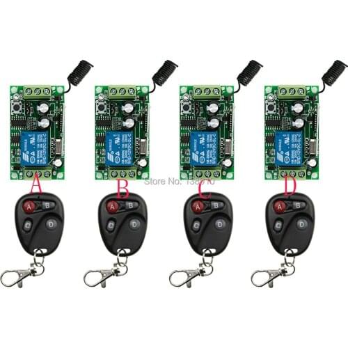 Remote Control Switch DC12V 1CH Lighting LED Lamp ON OFF Remote Controller 4Receiver 4Transmitter 315/433 / window/Garage Doors