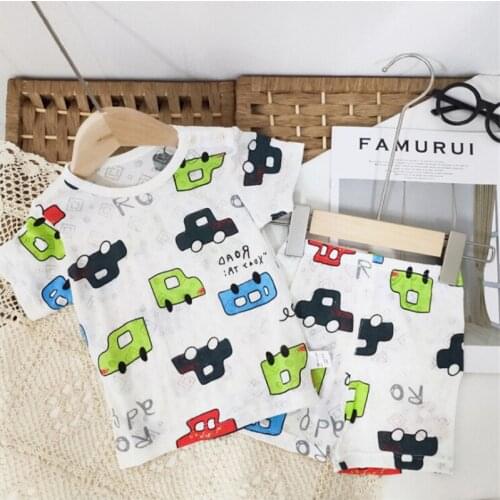 Toddler Baby 2 Piece Cartoon Pajamas Sets Short Sleeve T-shirt + Elastic Short Pant Sleepwear