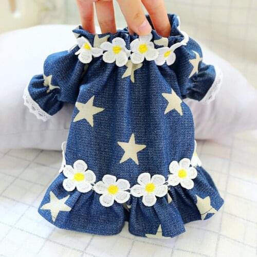 Star Dress Dog Clothes Daisy Skirt for Dogs Clothing Pet Outfits Cute Summer Breathable Yorkies Print Blue Girl Ropa Para Perro