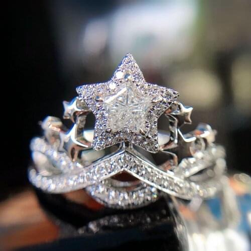 QTT Luxury 925 Sterling Silver Female Ring Classic Crown Rings With Star AAA Zircon Stone Wedding Accessories Jewelry 2021